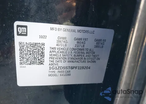 2023 Chevrolet Malibu Fwd 1Lt из США, поврежденный, VIN 1G1ZD5ST6PF119204